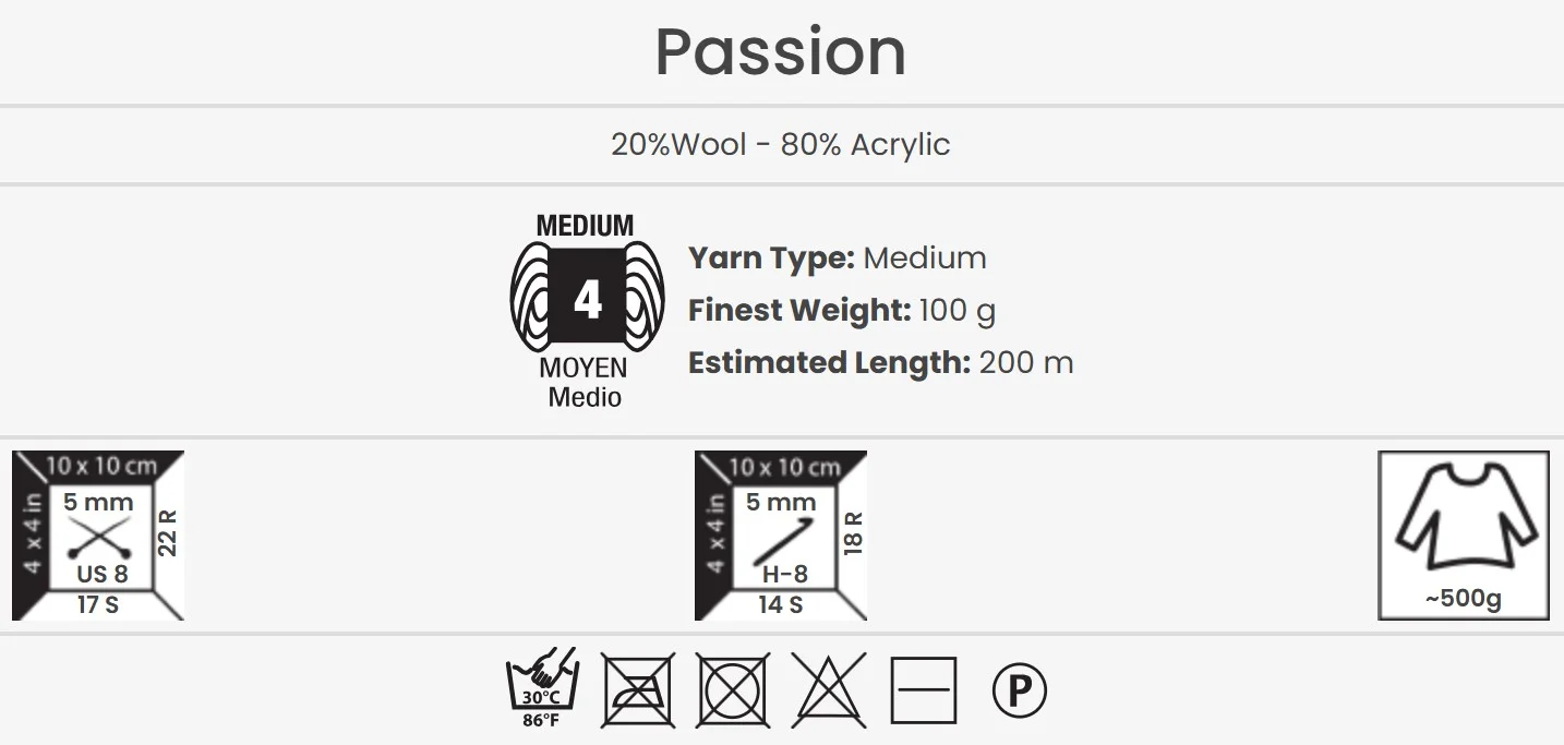 YarnArt Passion filo 100g – filo morbido composto da 20% lana, 80% poliacrilico per progetti di maglia e uncinetto