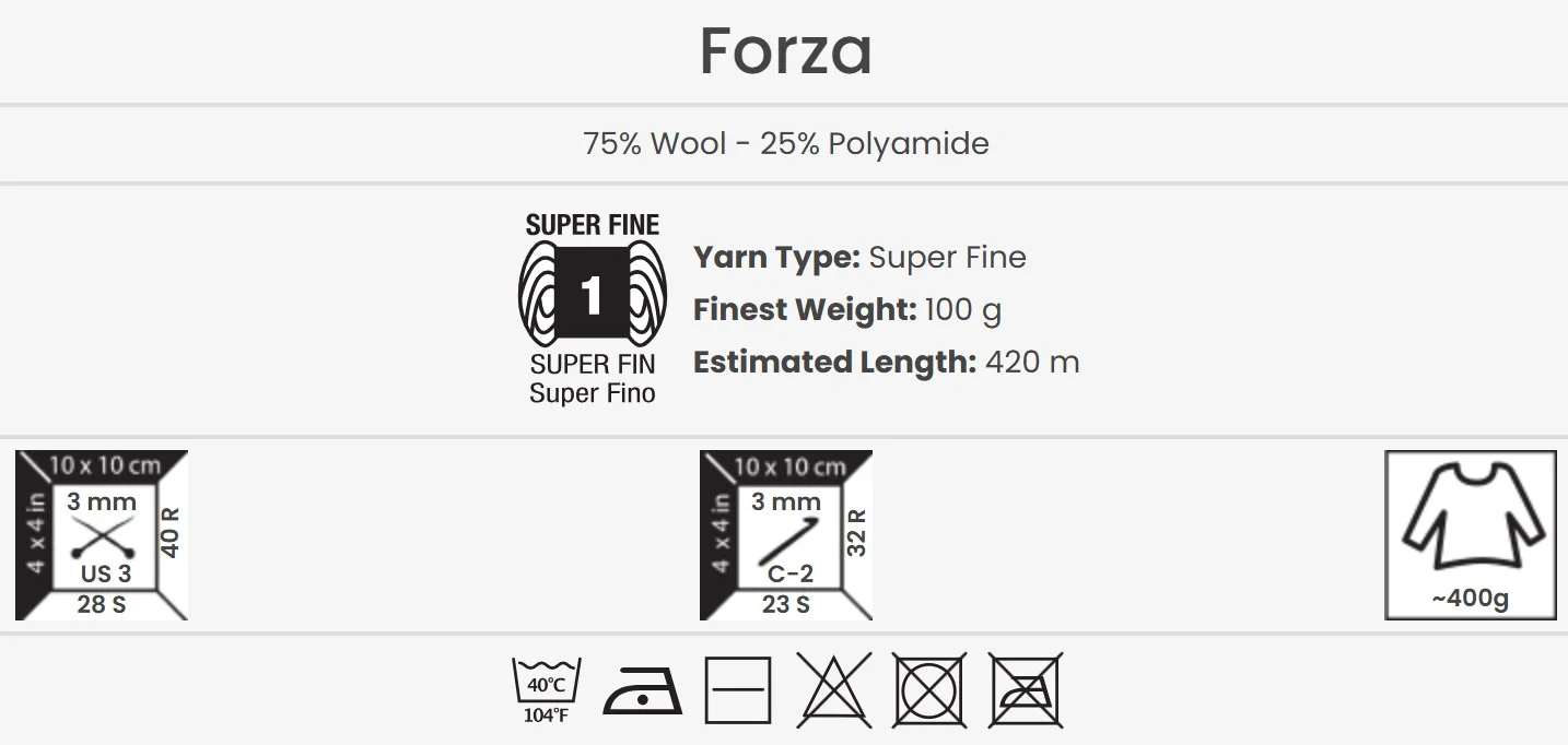YarnArt Forza fil 100g – fil de haute qualité composé de 75 % laine, 25 % polyamide pour projets de tricot et de crochet