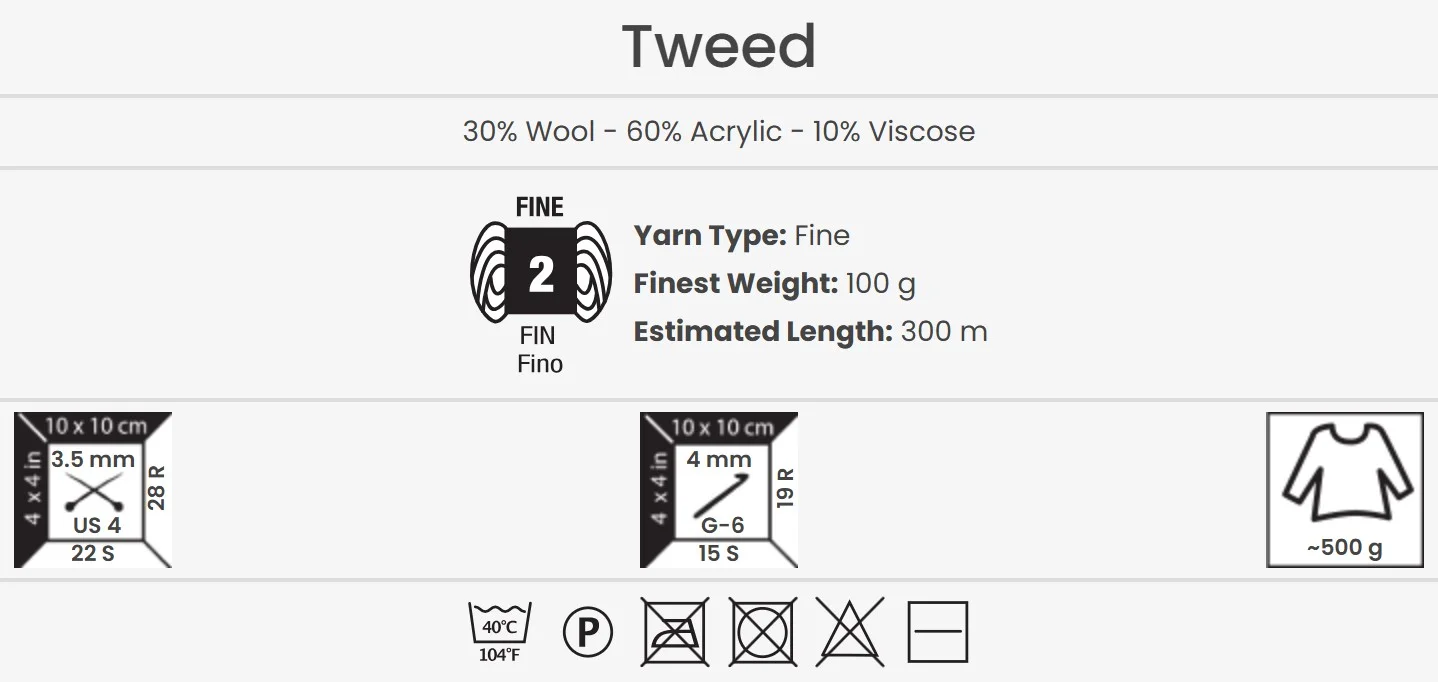 YarnArt Tweed fil 100g – fil doux composé de 30 % laine, 60 % polyacrylique, 10 % viscose pour projets de tricot et de crochet