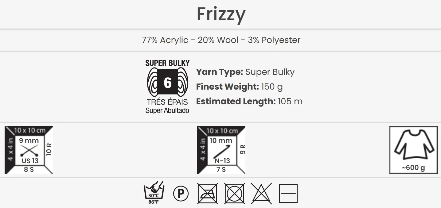 YarnArt Frizzy Wolle 150g – flauschiges Effektgarn aus 77% Polyacryl, 20% Wolle und 3% Polyester für kreative Strick- und Häkelideen